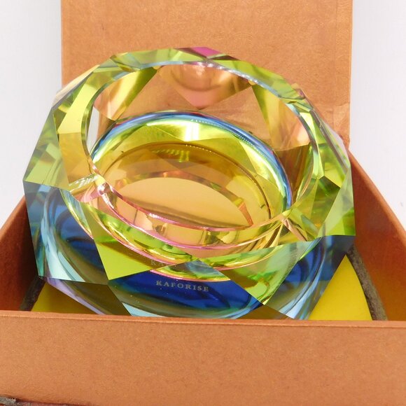 Rainbow Cut Glass Colorful Karorise Candleholder  Ashtray - Picture 1 of 9